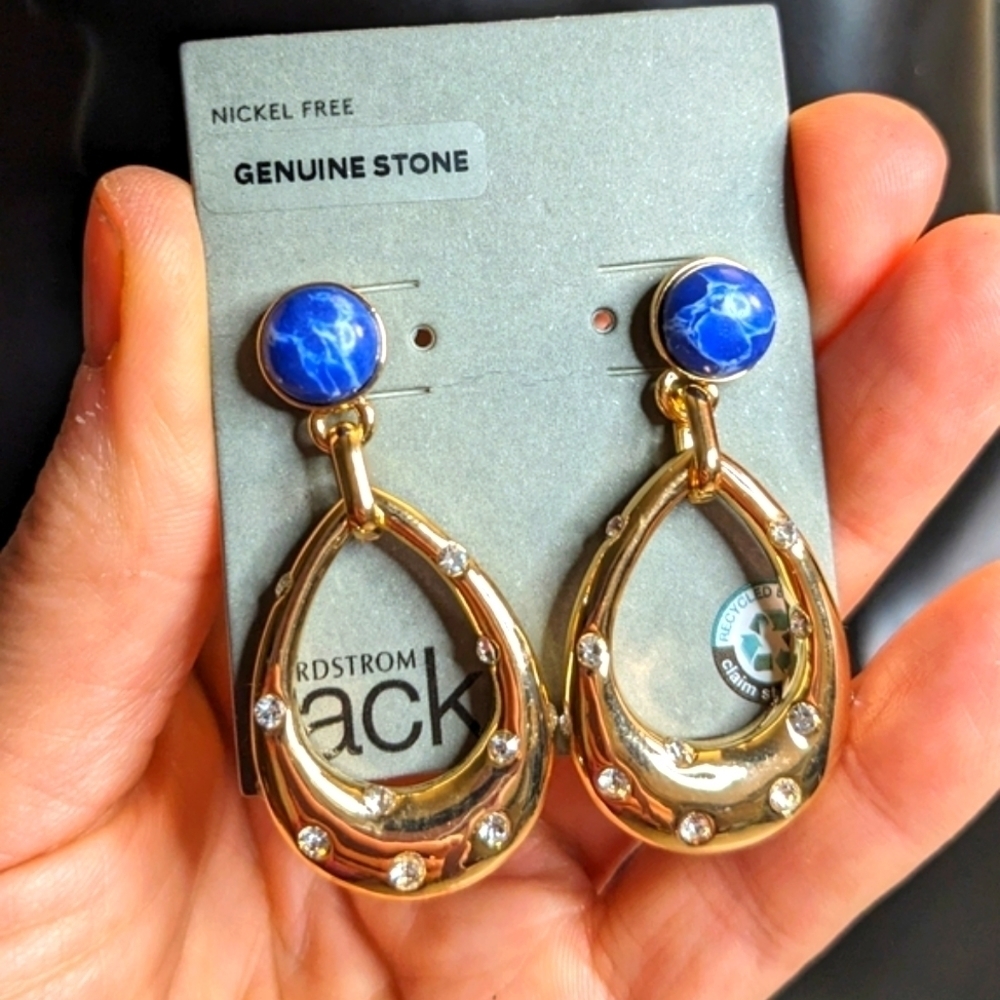 Nordstrom Rack Gold Tone Jeweled Dangle Earrings‎ - Picture 3 of 5